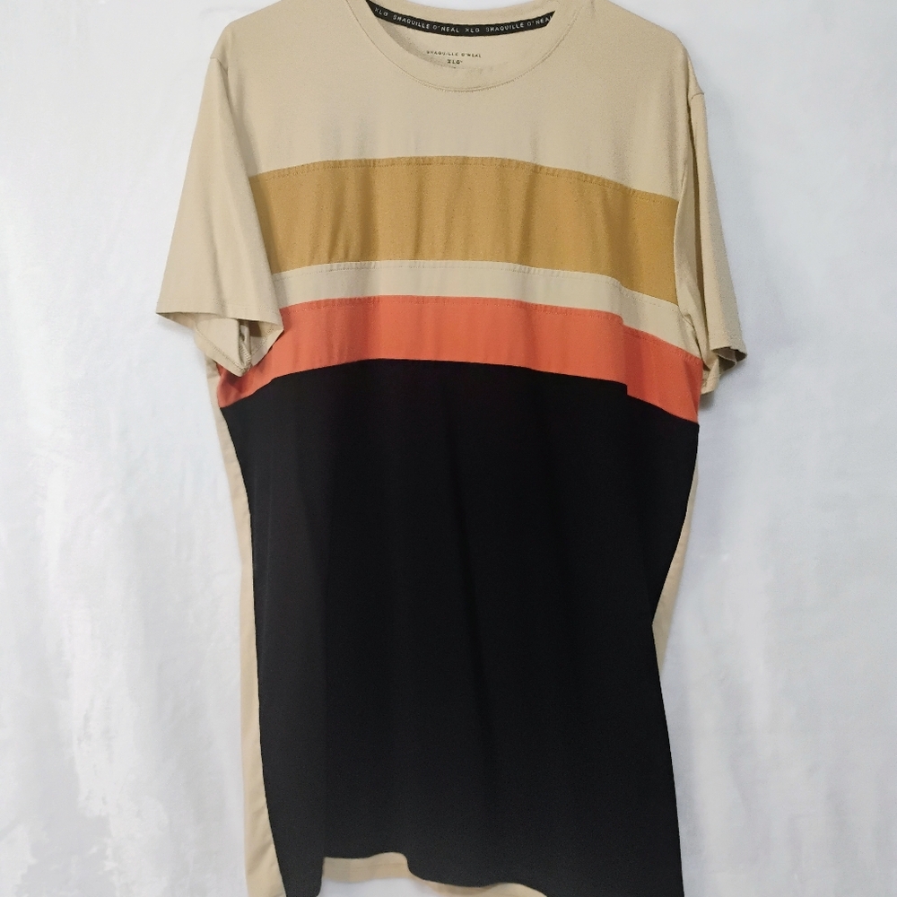 Shaquille O'Neal XLG Mens Large Tall Colorblock Striped T Shirt Shaq Tan P